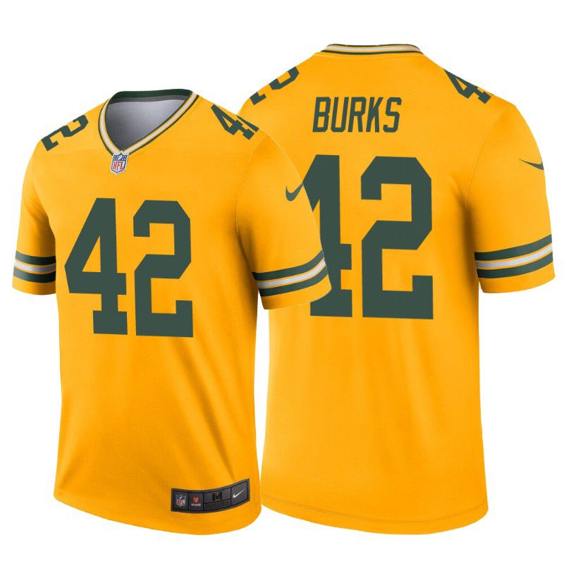 Men Green Bay Packers #42 Oren Burks Nike Yellow Inverted Legend NFL Jersey